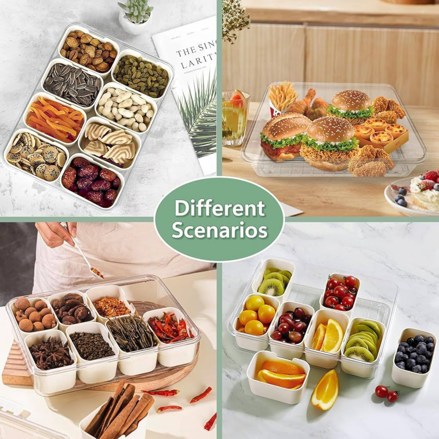 Snack Organizer Box – 8 Compartments, Acrylic with Lid - Unikaart