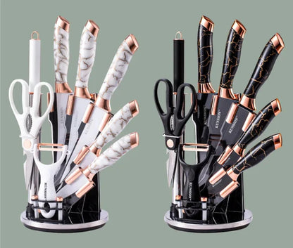Rose Gold Kitchen Knife Set with Peeler, Scissors & Holder