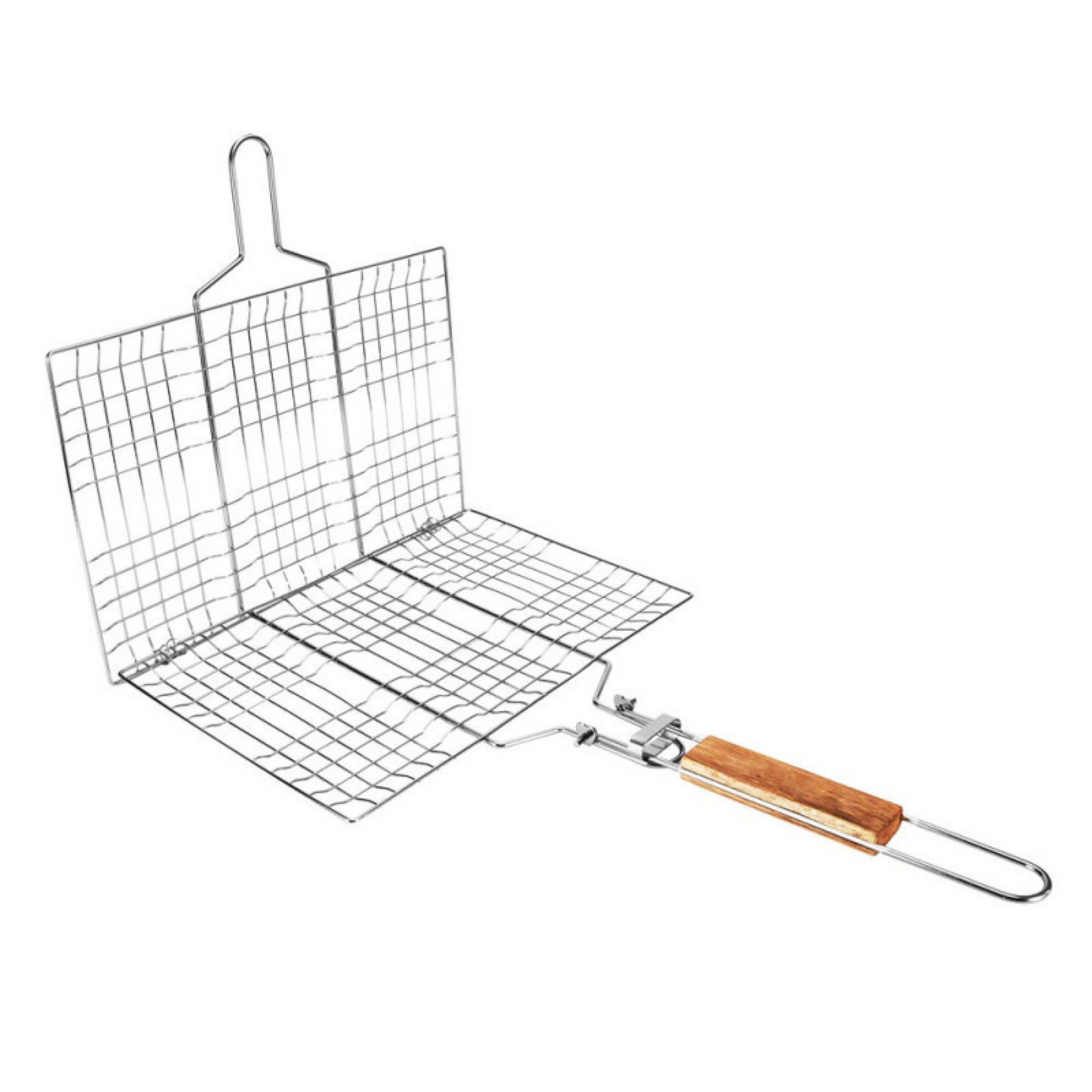 Outdoor BBQ Grilling Basket – Stainless Steel Wire Net with Wooden Handle - Unikaart