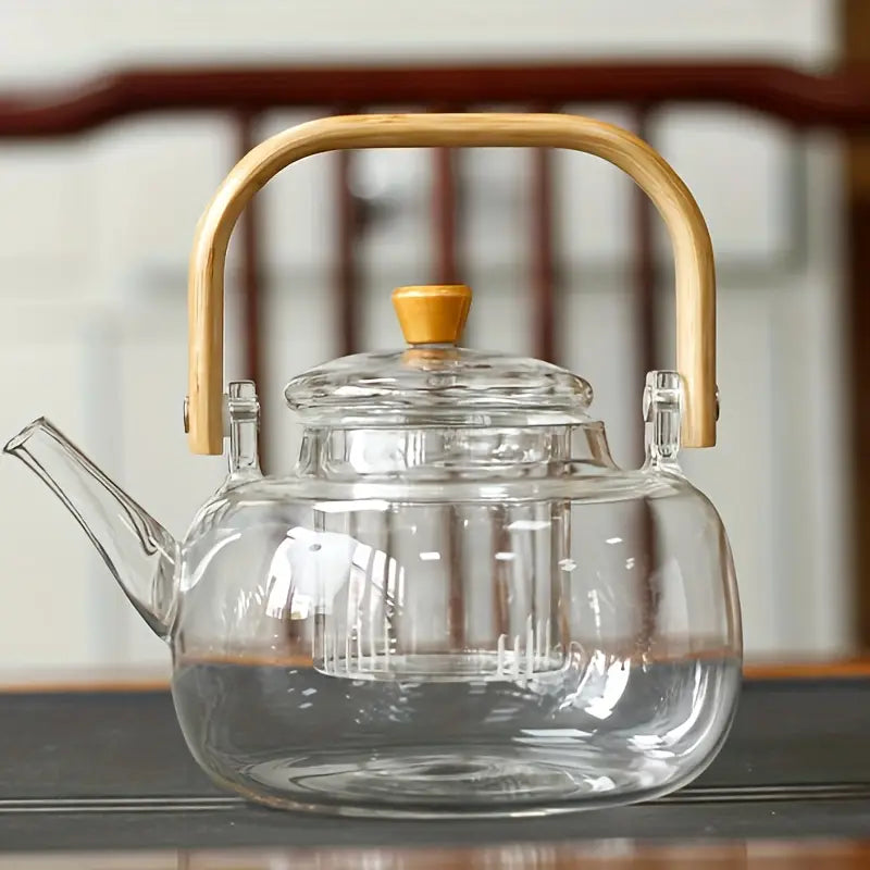 Glass Teapot with Bamboo Handle – 34oz Infuser Kettle