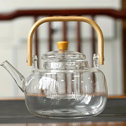 Glass Teapot with Bamboo Handle – 34oz Infuser Kettle