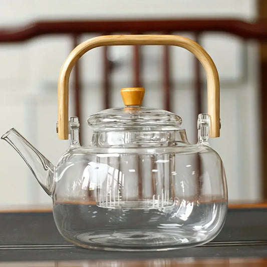 Glass Teapot with Bamboo Handle – 34oz Infuser Kettle