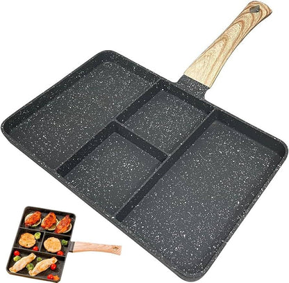 Multi-Section Frying Pan - Wooden Handle