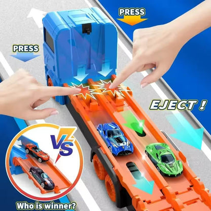 Toddler Transport Truck Toy – Foldable Track & Die-Cast Race Car Carrier