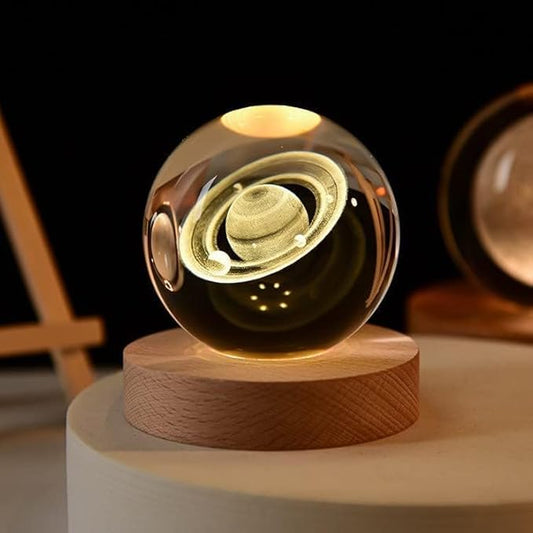 3D Galaxy Crystal Ball Night Light with Wooden Base