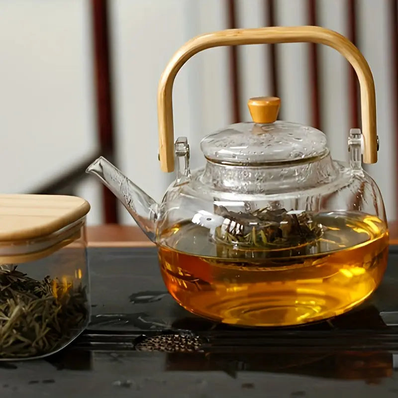Glass Teapot with Bamboo Handle – 34oz Infuser Kettle