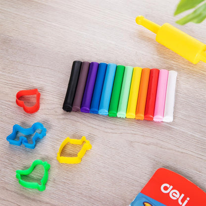 12-Color Reusable Clay Kit – Includes Roller & 3 Moulds for Creative Play