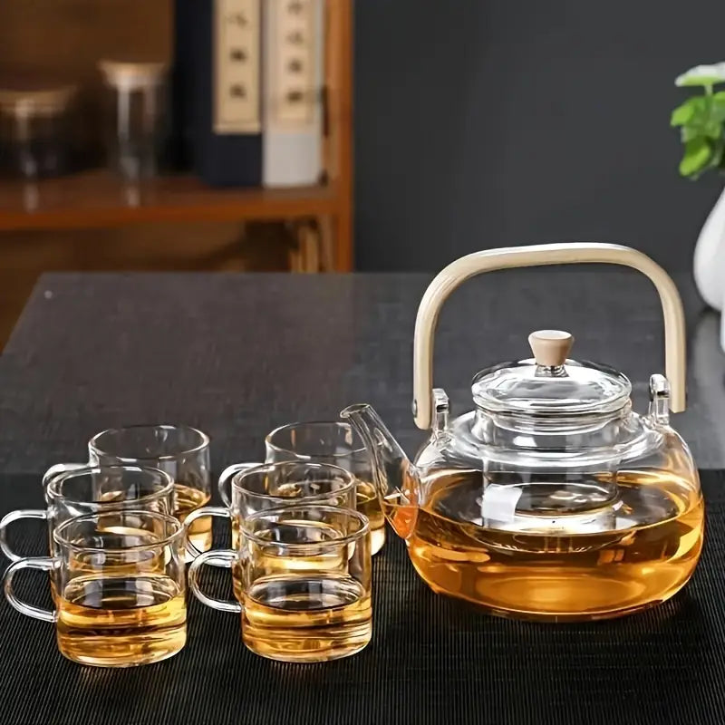 Glass Teapot with Bamboo Handle – 34oz Infuser Kettle
