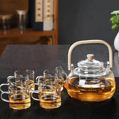 Glass Teapot with Bamboo Handle – 34oz Infuser Kettle