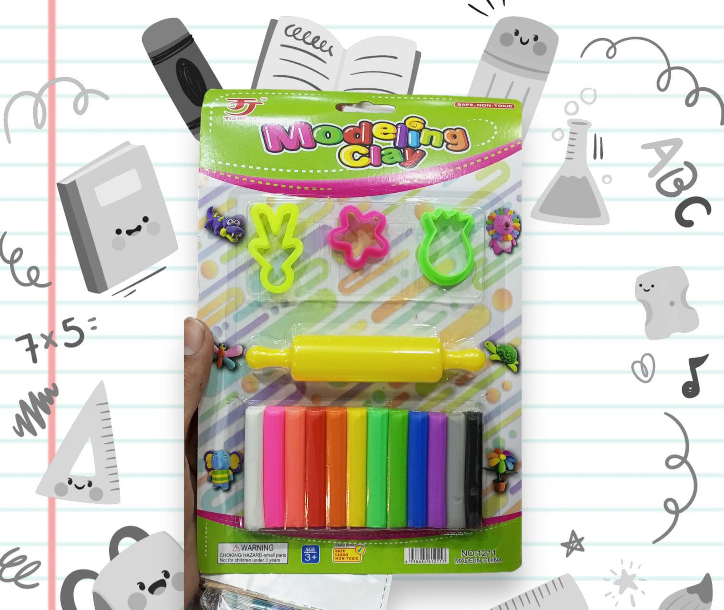 12-Color Reusable Clay Kit – Includes Roller & 3 Moulds for Creative Play