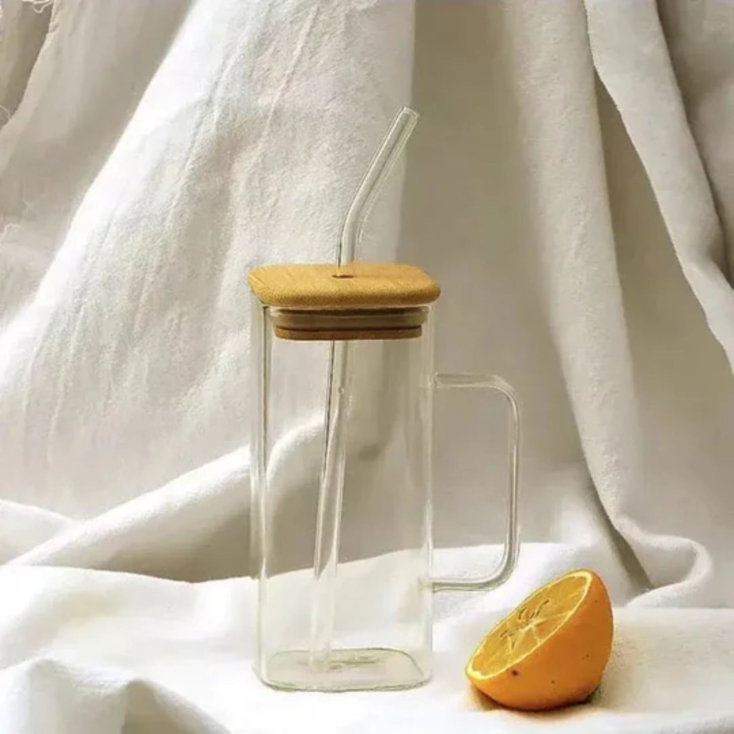 Square Glass Mug With Lid and Straw - Unikaart