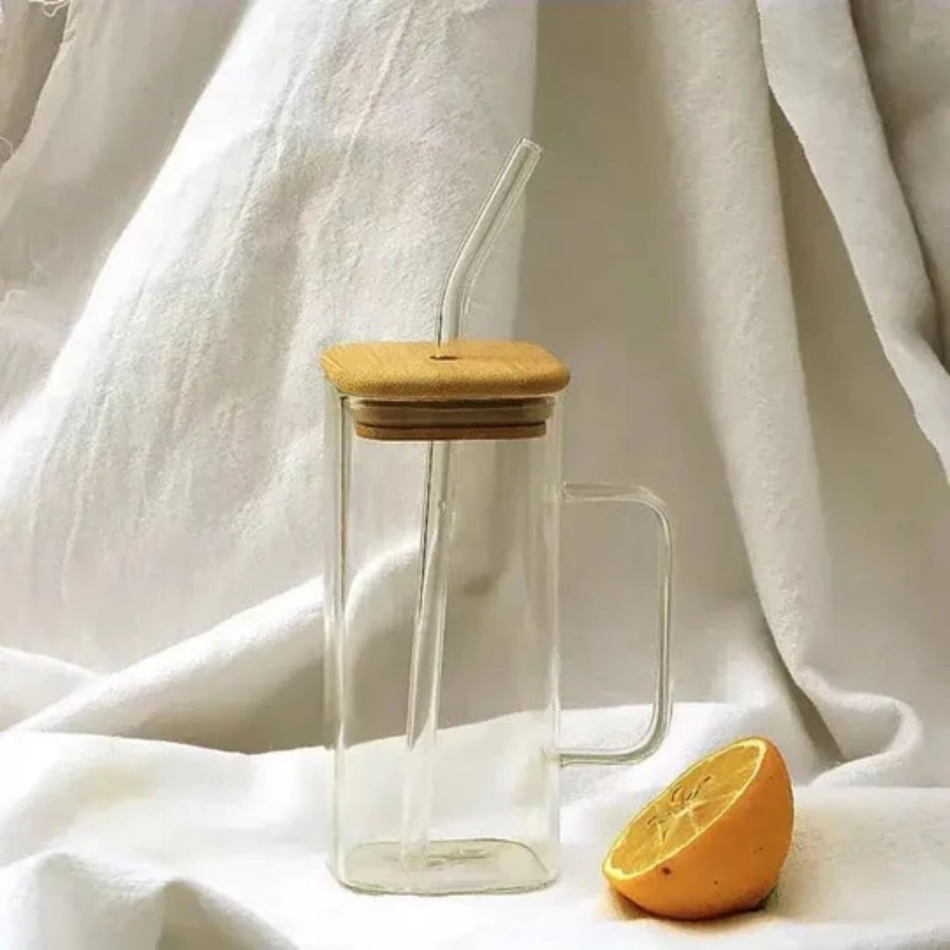 Square Glass Mug With Lid and Straw - Unikaart