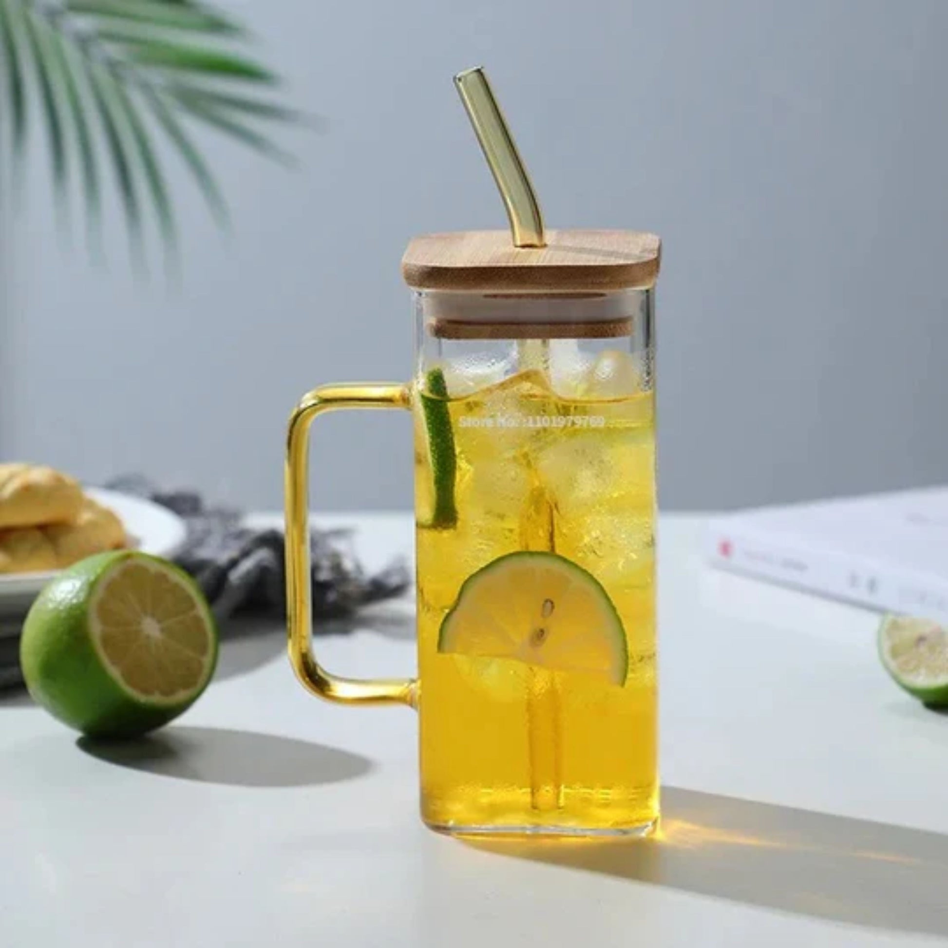 Square Glass Mug With Lid and Straw - Unikaart