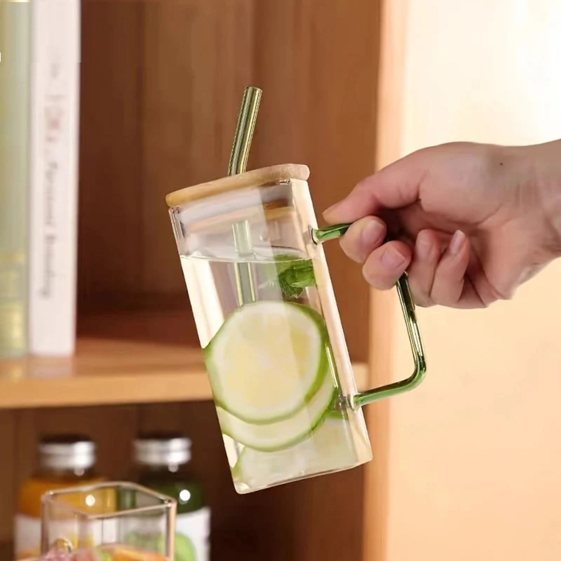 Square Glass Mug With Lid and Straw - Unikaart