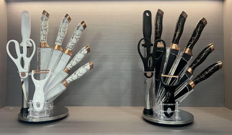 Rose Gold Kitchen Knife Set with Peeler, Scissors & Holder
