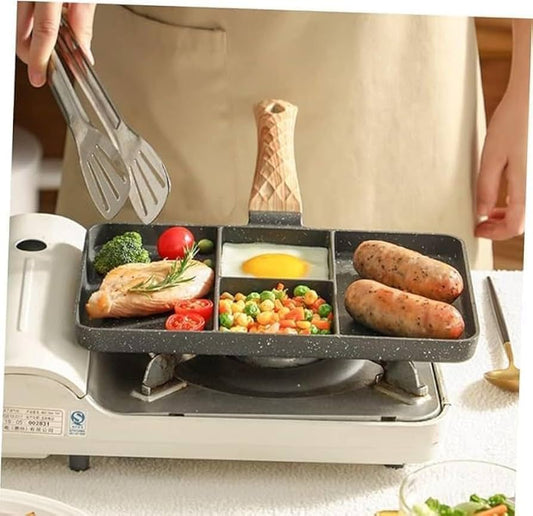 Multi-Section Frying Pan - Wooden Handle