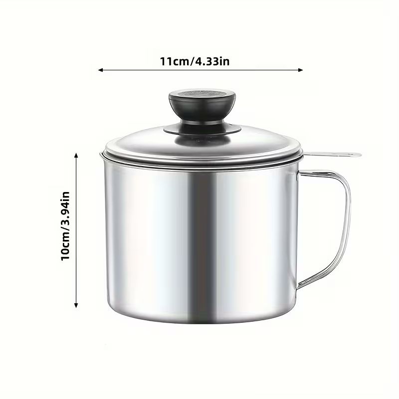 Stainless Steel 1.2 L Oil Storage & Strainer Pot with Lid