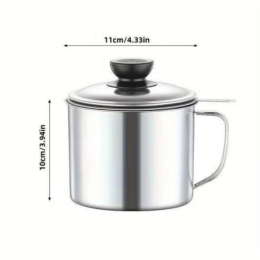 Stainless Steel 1.2 L Oil Storage & Strainer Pot with Lid