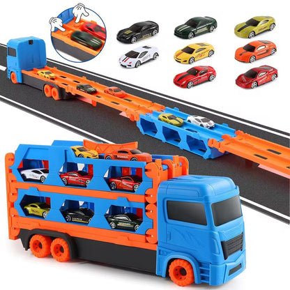 Toddler Transport Truck Toy – Foldable Track & Die-Cast Race Car Carrier